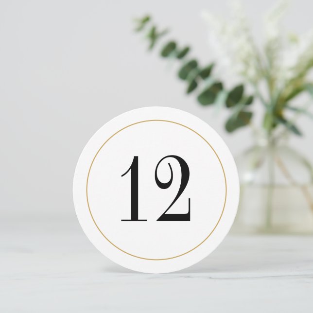 Bordsnummer 12-kort för elegantens Guld-cirkel (Stående Fram)