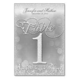 Bordsnummer 1 Elegant Silver Faux Glitter