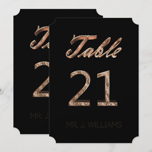 Bordsnummer 21 Svart Guld-Elegant-eskorteringskort (Fram/baksida)