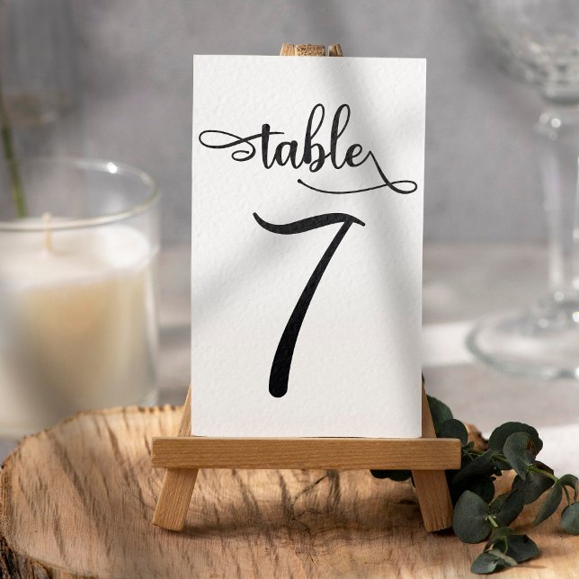 Bordsnummer 3.5x5 enkelt svart tecken | BORD 7 (Table 7 black and white)