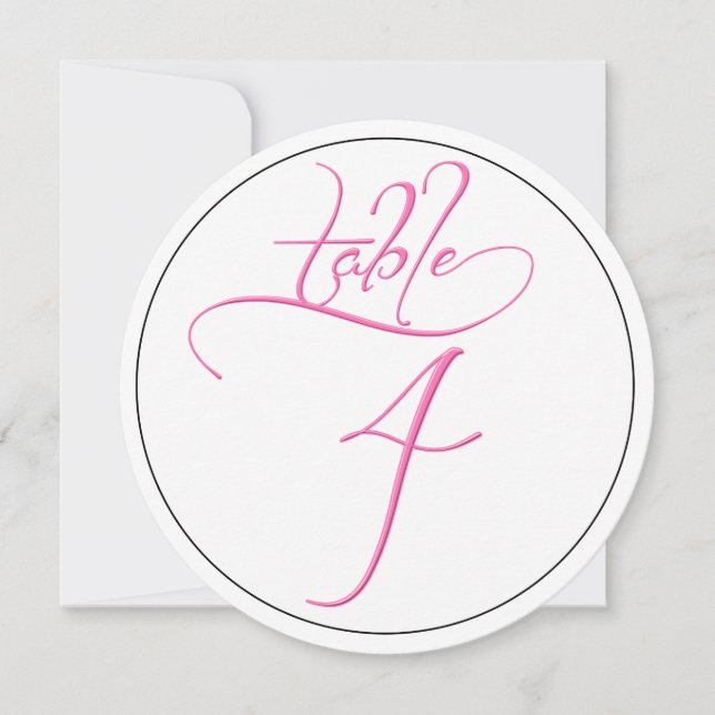 Bordsnummer 4-kort för rosa Calligraphy Script Rou (Framsida)