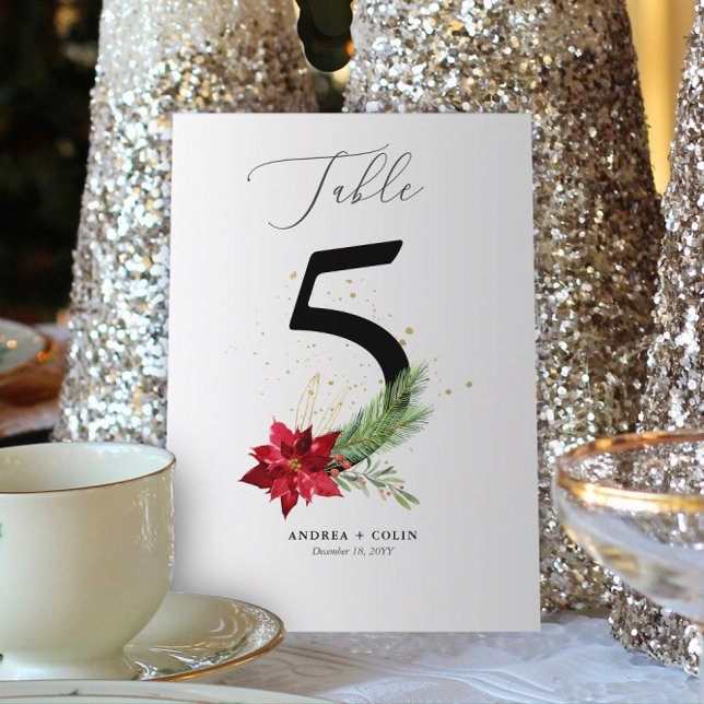 Bordsnummer 5 Helgdag Grey + Guld vattenfärg (Botanical Christmas Wedding / Event Table Number | No. 5 (For all numbers, see Collection below) )