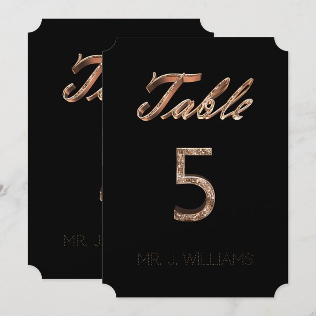 Bordsnummer 5 Svart Guld-Elegant-eskorteringskort (Fram/baksida)