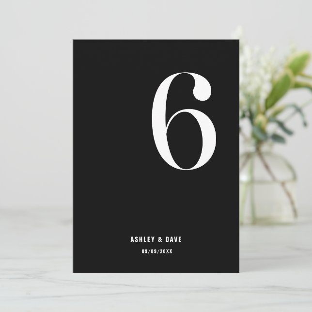 Bordsnummer 6 Svarta Bröllop-Bordsnumret med fetst (Stående Fram)