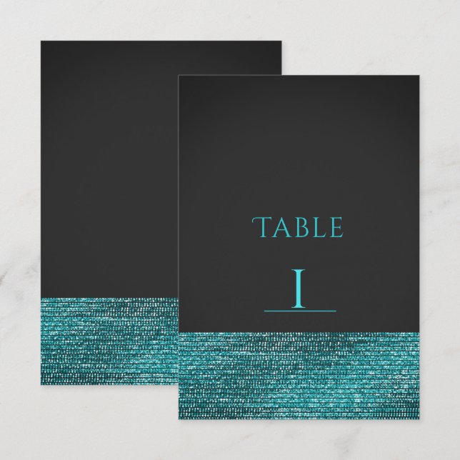 Bordsnummer av Aqua Blue Modern Glam Sequins-kort (Fram/baksida)