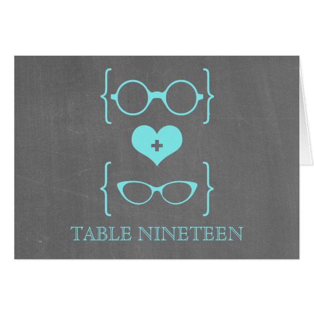 Bordsnummer av Aqua Geeky Glass Chalkboard-kort Hälsningskort (Framsidan Horizontal)