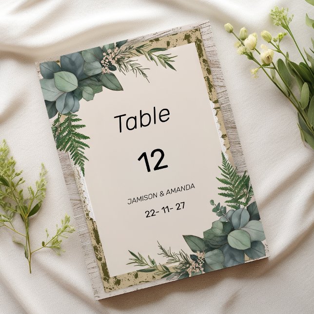 Bordsnummer av botaniskt grönämne från rustika euc (Rustic eucalyptus botanical greenery Table Numbers )