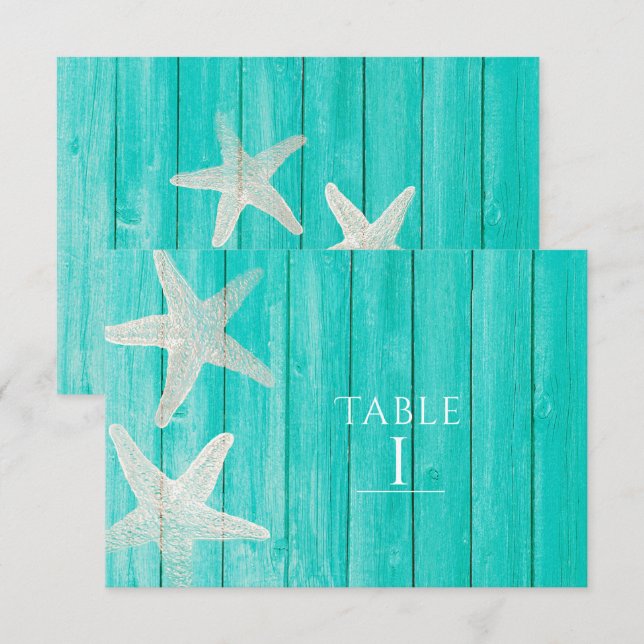 Bordsnummer av Eleganten Teal Wood & Starfish Beac (Fram/baksida)