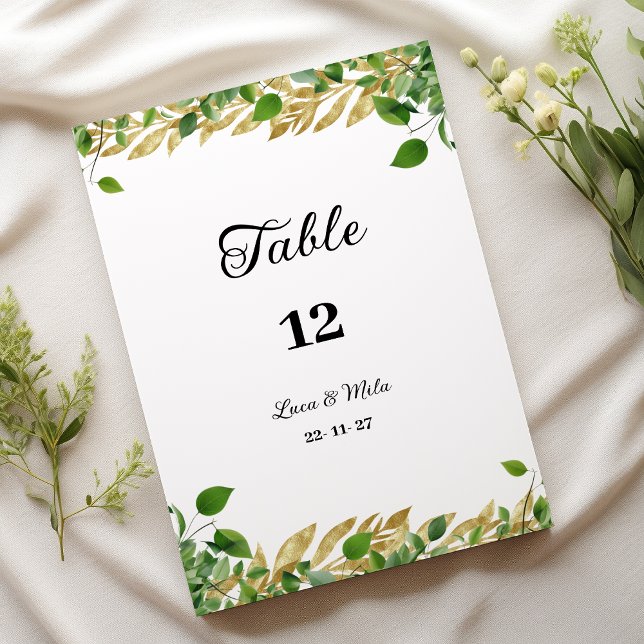 Bordsnummer av lövgrej i guld (Botanical greenery gold foliage Table Numbers)