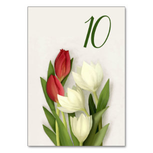 Bordsnummer av röd och vit Blommigt