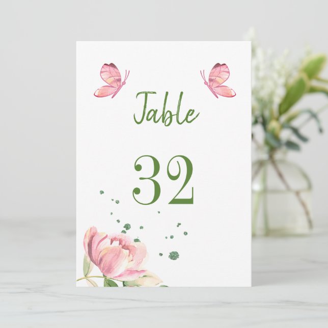 bordsnummer av shock rosa blommor, grönsaksfjärila (Stående Fram)