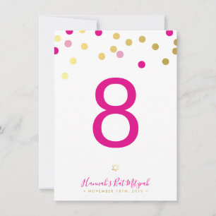 BORDSNUMMER Bat mitzvah glam-konfetti guld rosa