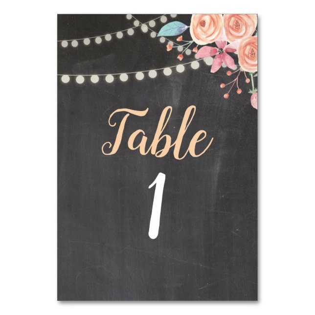 Bordsnummer Bröllop Coral Peach Flower Blommigt (Framsidan)