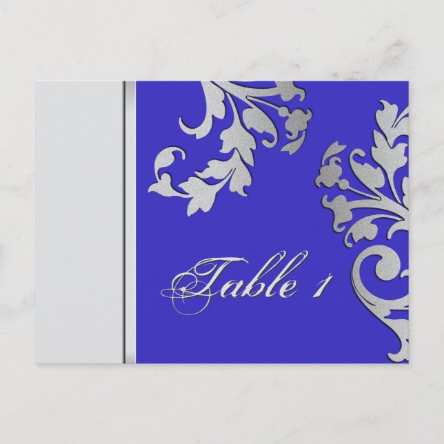 Bordsnummer Bröllop-kort - Royal Blue & Silver (Framsida)