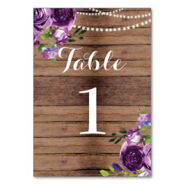 Bordsnummer Bröllop Lila Rustic Flowers Wood