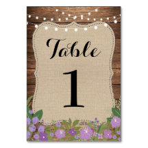 Bordsnummer Bröllop Rustic Burlap Ljus Lila
