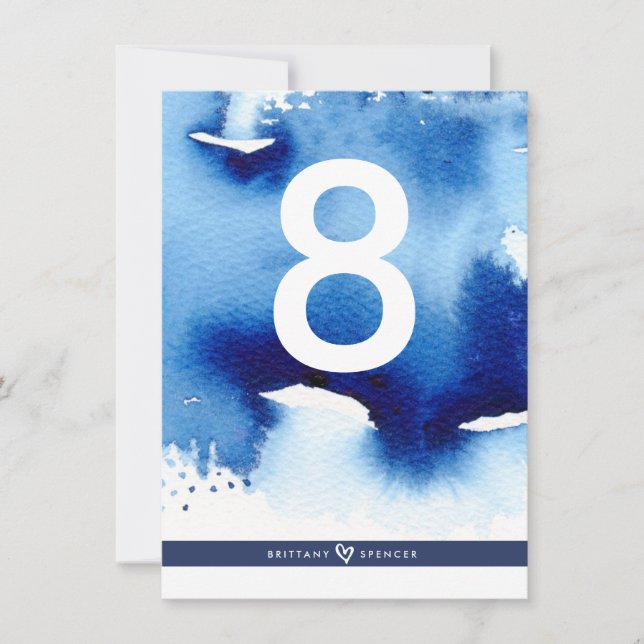 BORDSNUMMER bröllop snyggt mörk blått vattenfärg (Framsida)