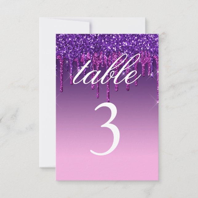 Bordsnummer Card - Drivning av Lila & Rosa Glitter (Framsida)