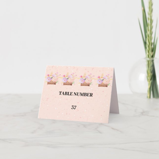 Bordsnummer Card för Rustic Peach Blommigt Bröllop (Framsida)