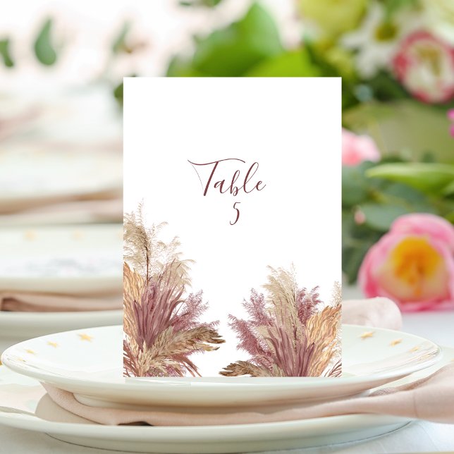 Bordsnummer Card Pampas Elegance Mauve Rosa (Skapare uppladdad)
