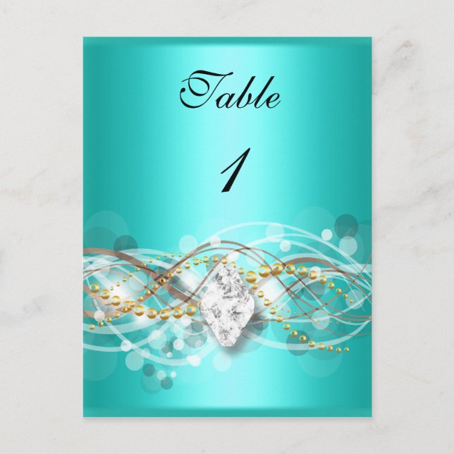 Bordsnummer Card Teal Blue Guld Diamond Jewel (Framsida)