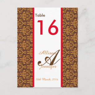 Bordsnummer Cards Damask Brown Orange Red