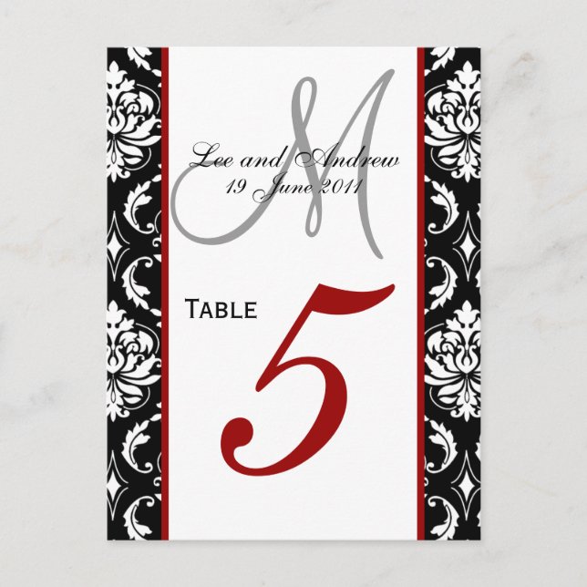 Bordsnummer Cards Damask Red (Framsida)