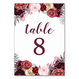 Bordsnummer Cards för Fall Marsala Peony Bröllop