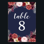 Bordsnummer Cards för Navy Fall Marsala Peony Bröl<br><div class="desc">Bordsnummer Cards för marsala Fall Peony Bröllop - design har en marin blå bakgrund med olika ponnyer,  ro och andra blommigt inslag i skuggor av Marsala,  burgundy,  blå rosa,  grått med mera. Se matchande samling på den här sidan för att slutföra sökningen efter händelsen.</div>