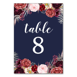 Bordsnummer Cards för Navy Fall Marsala Peony Bröl