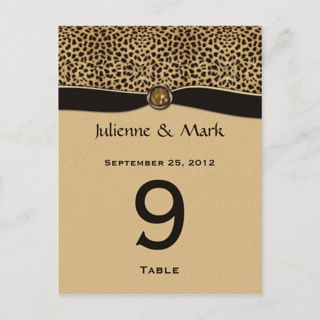 Bordsnummer Cards Leopard Skriv ut FAUX Ribbon Jew (Framsida)