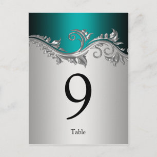 bordsnummer Cards Vintage Teal Black Silver
