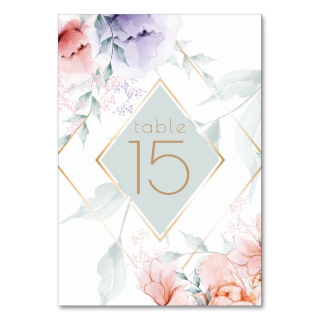 Bordsnummer | Coral Lilac Aquarelle Peonies (Baksidan)