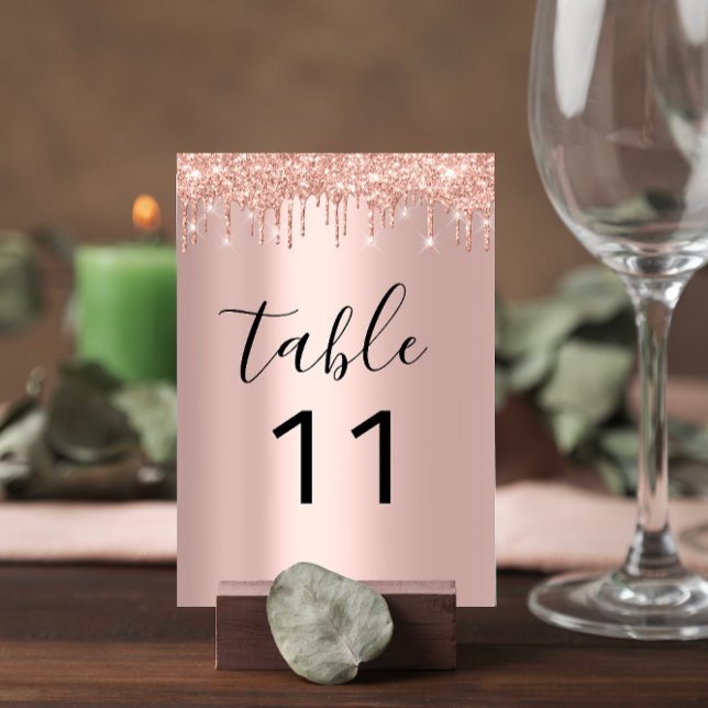 Bordsnummer Drives Ro Guld Glitter Bröllop (Table Number Drips Rose Gold Glitter Wedding)