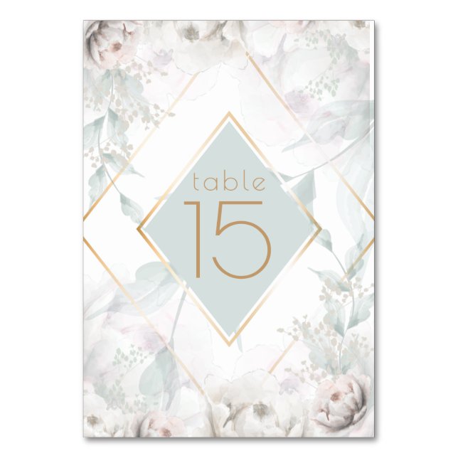 Bordsnummer | Elegant Alabaster Watercolor Peony (Baksidan)