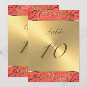 Bordsnummer Elegant Coral och Guld Filigree