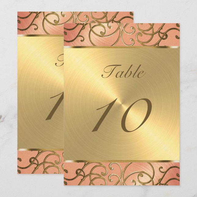 Bordsnummer Elegant Peach och Guld Filigree (Fram/baksida)