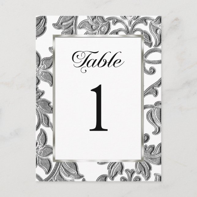 Bordsnummer Embossed Silver Damask (Framsida)
