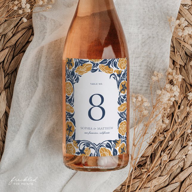 Bordsnummer-etikett för art nouveau Vin Flaska Vinflaska Etikett (Art Nouveau Wine Bottle Table Number Label)