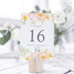 Bordsnummer för Airy Blommigt Personlig<br><div class="desc">Garden chic-bordsnumret har ett gräns av ren pastellpersikofärgad blomma och löv av mint grönt,  vilket ger bordsnumret i elegant grått. Anpassa med namn och bröllop-datum,  eller namn varje bord för en personlig beröring för extra. Utformningen upprepas på baksidan. Koordinerar vår bröllopssviten för Airy Blommigt.</div>