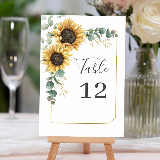 Bordsnummer för Anpassningsbar av solrosolja Eucal (Sunflower Eucalyptus Floral Custom Table Number)
