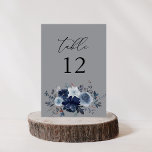 Bordsnummer för blå och marin Blommigt - Grått<br><div class="desc">Pressa upp bröllop eller party bord med ditt Grått-Bordsnummer-kort för blå och marin Blommigt. Tillverkad med handmålad,  i vattenfärg,  dammig blåa blommor och blåa blommor. Underbar för bröllop,  fallbröllop,  vinterbröllop,  strandbröllop och bröllop med blått tema.</div>