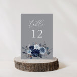 Bordsnummer för blå och marin Blommigt - Grått 2<br><div class="desc">Pressa upp bröllop eller party bord med ditt Grått-Bordsnummer-kort för blå och marin Blommigt. Tillverkad med handmålad,  i vattenfärg,  dammig blåa blommor och blåa blommor. Underbar för bröllop,  fallbröllop,  vinterbröllop,  strandbröllop och bröllop med blått tema.</div>