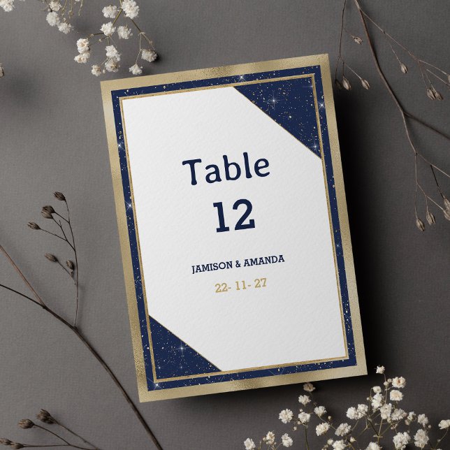 Bordsnummer för bläckstråle glitter i guld (White gold navy blue glitter glam Table Numbers)