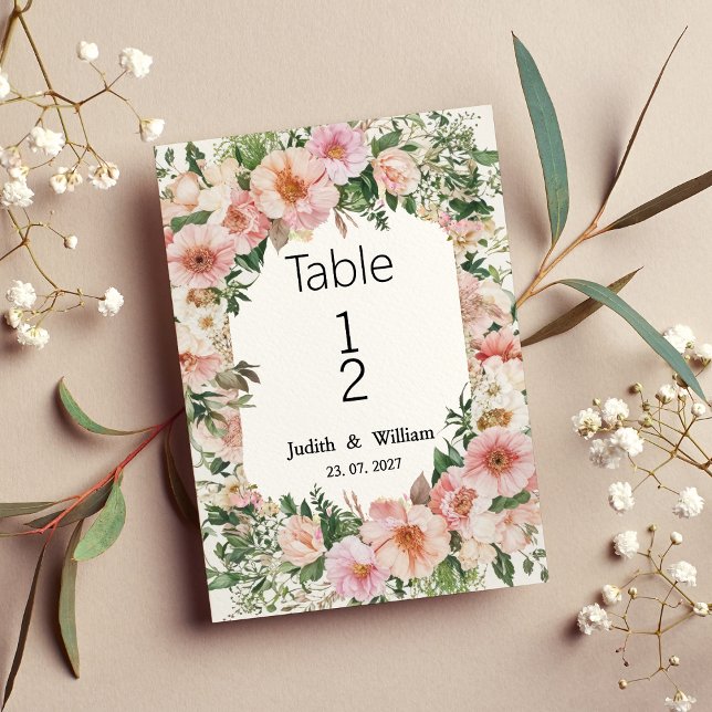Bordsnummer för blommar av botanisk rosa under som (Botanical pink blossom summer floral Table Numbers)