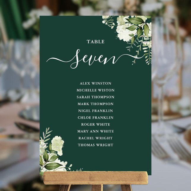 Bordsnummer för Blommigt av beredskapsplan för Eme (Emerald Green Floral Seating Plan Table Number)