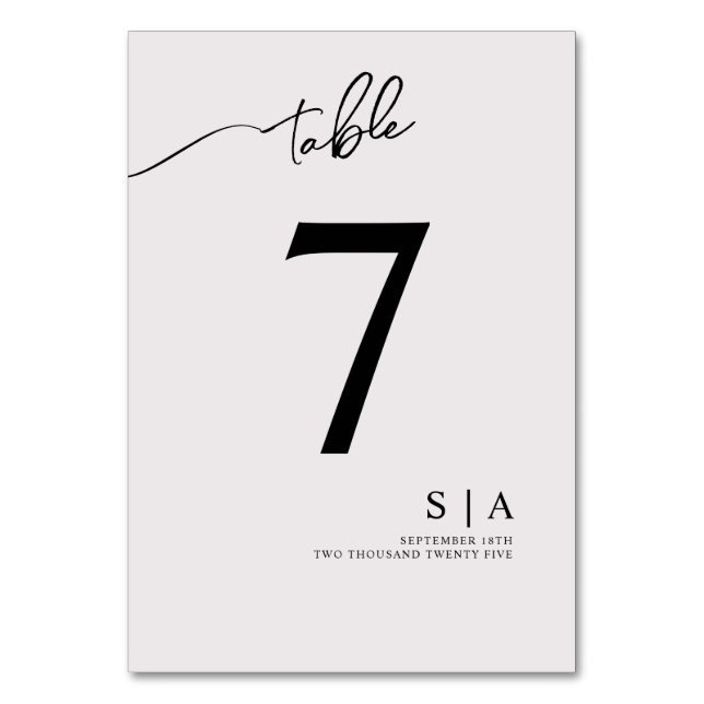 Bordsnummer för ett modernt bröllop. (Framsidan)