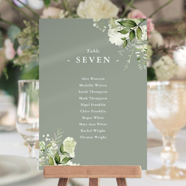 Bordsnummer för Grönt av blommigtens sätesplan (Floral Sage Green Seating Plan Table Number)
