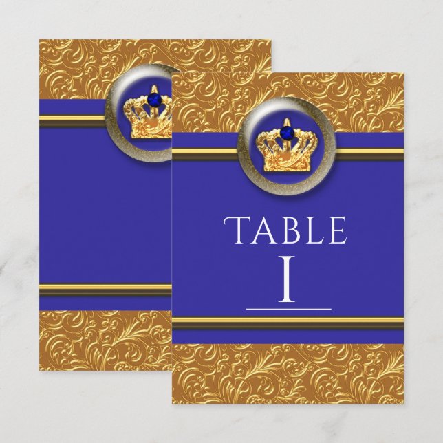 Bordsnummer för Guld och Royal Blue Krona Elegant (Fram/baksida)