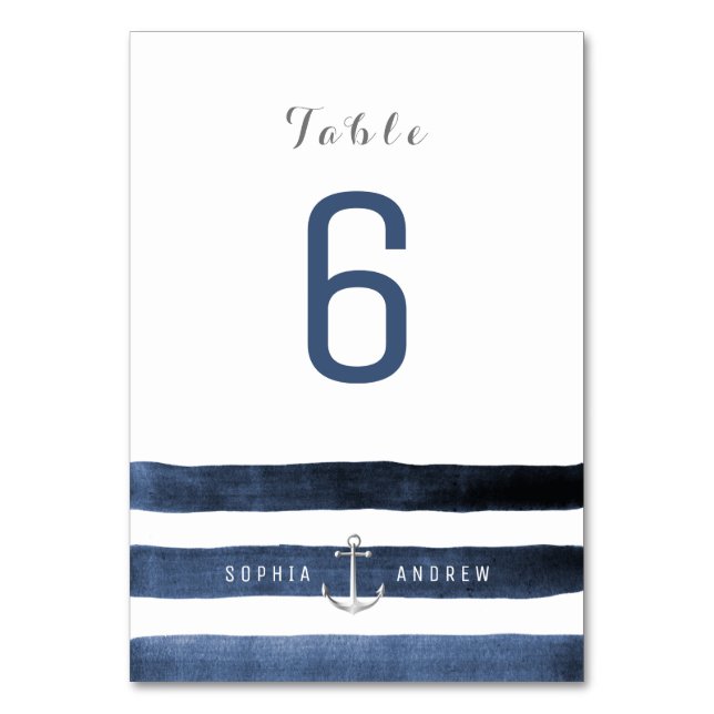 Bordsnummer för havsfärgat marinbröllop på rand (Framsidan)